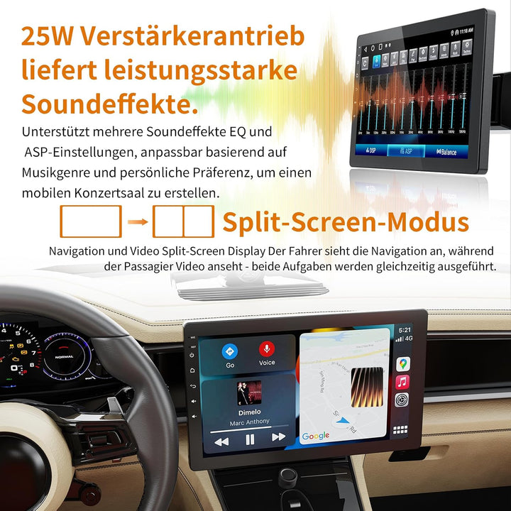 Haudio 1Din Autoradio, mit 10.1 Zoll drehbar Bildschirm,Kompatibel mit Wireless Apple CarPlay und An