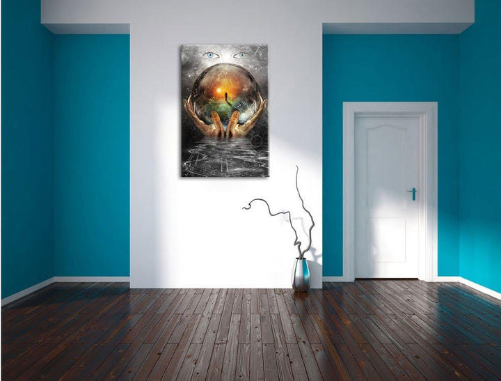 Pixxprint Glaskugel mit Hintergrund als Leinwandbild/Grösse: 100x70 cm/Wandbild/Kunstdruck/fertig be
