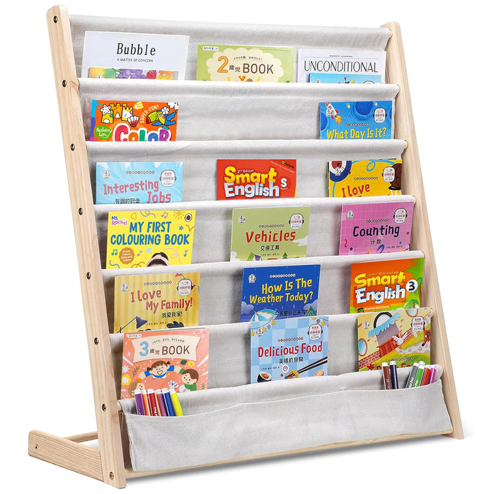 Bücherregal Kinder, Kinder Bücherregal Regal mit 6 Ebenen, Bücher Organizer, Bücherregal aus Naturho