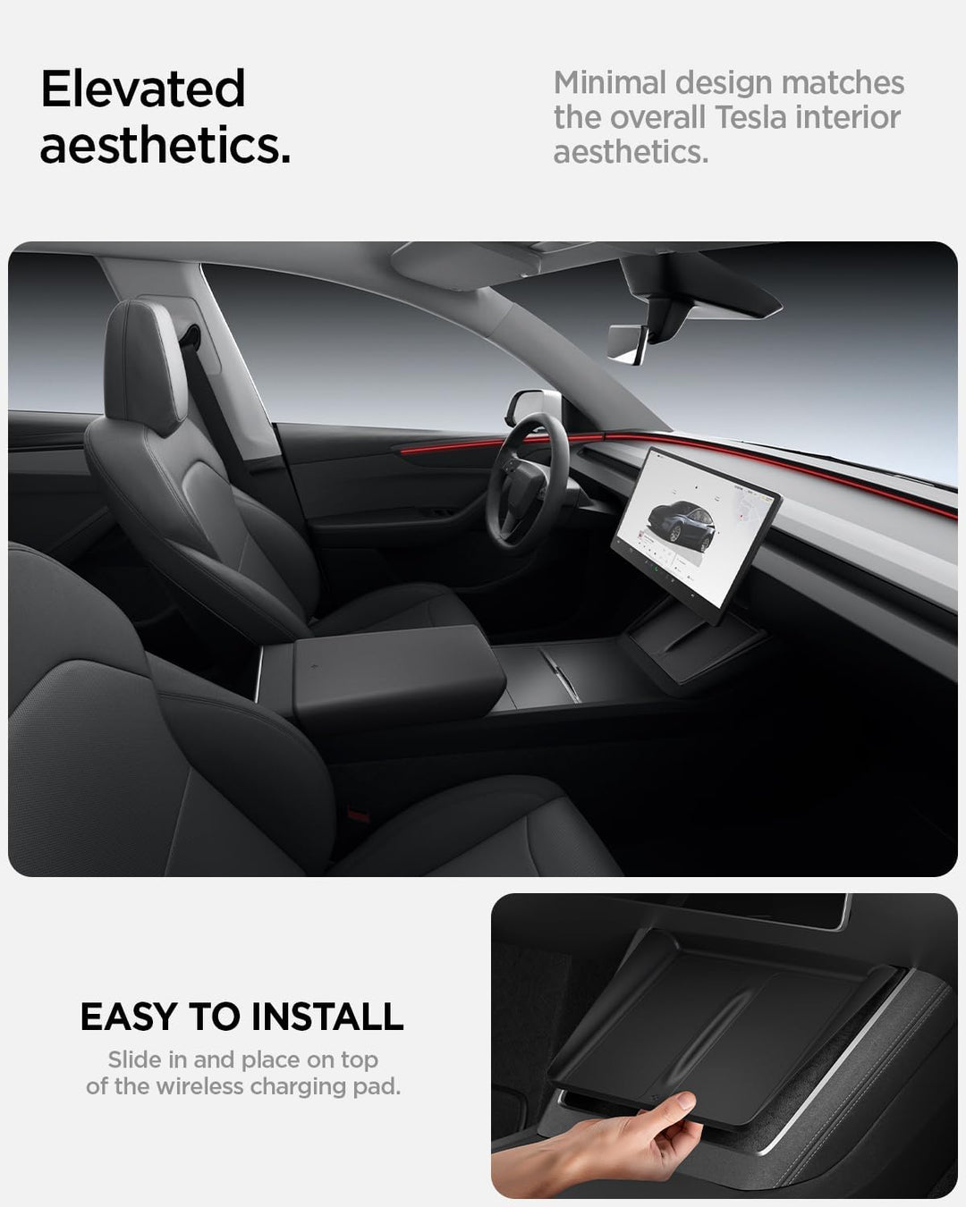 Spigen Tesla Model Y Juniper (Nur Premium & Performance 2025 2026) Mittelkonsole Abdeckung für Kabel