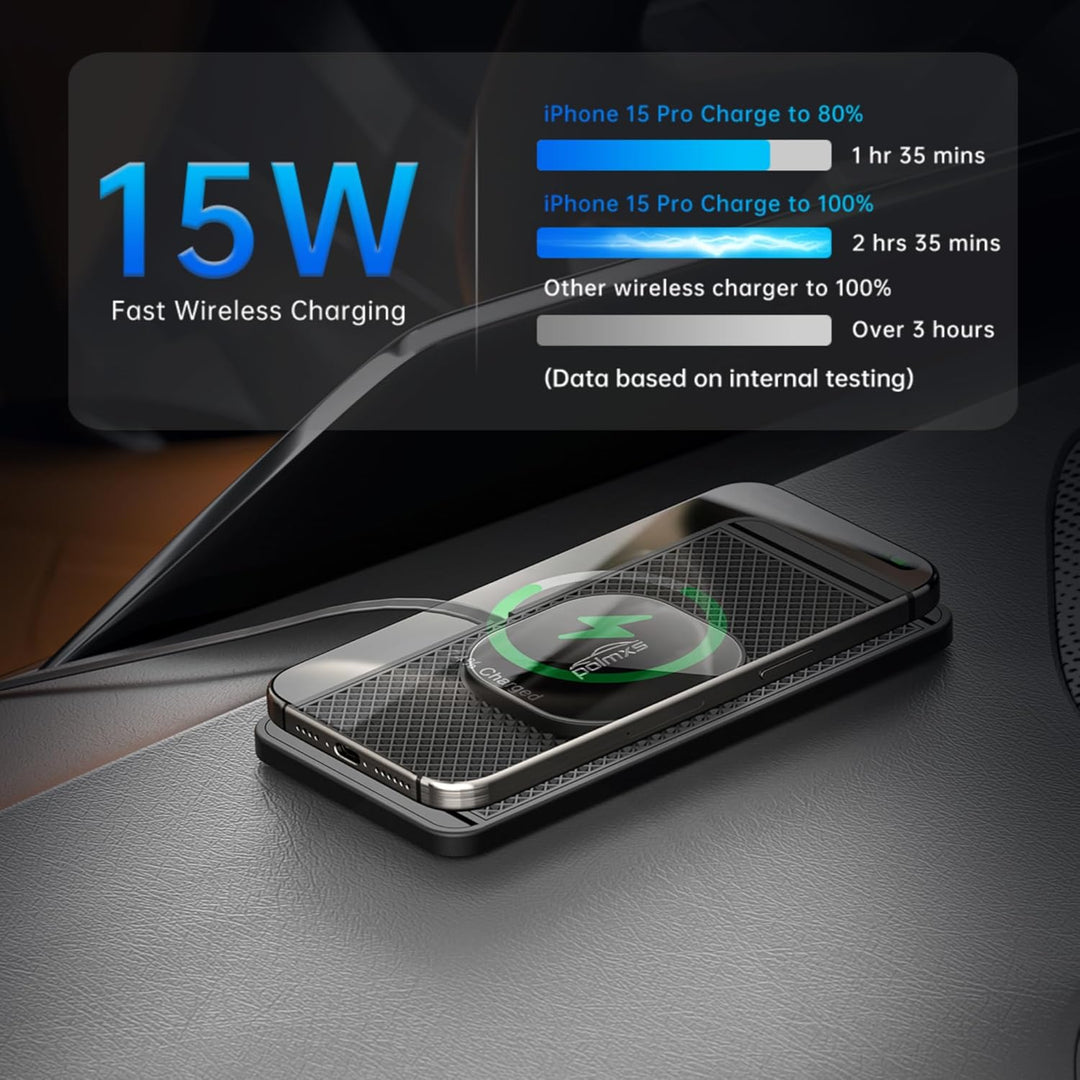 Polmxs Induktive Ladestation Auto, 15W Magnetisch Wireless Charger Auto für Magsafe Ladegerät rutsch