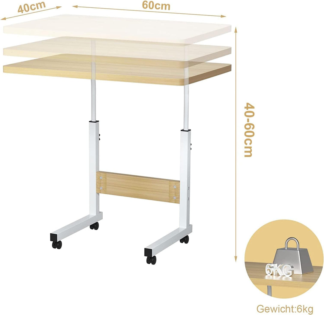 PIPIPOXER 60x40cm Laptoptisch höhenverstellbarer Schreibtisch mit drehbarer Rollen 60x40cm Computert