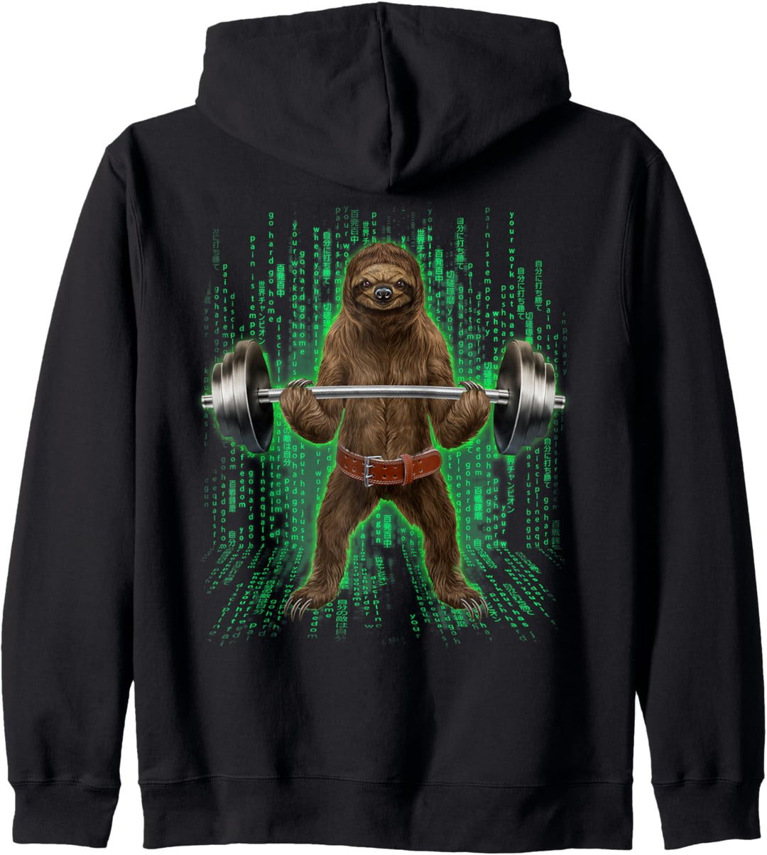 Faultier, das Gewichte im Cyber-Fitnessstudio hebt Kapuzenjacke