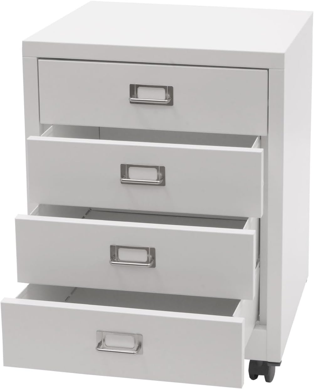 PROREGAL Rollcontainer HxBxT 55x40x41cm Metall 4 Schubladen Weiss Schubladenschrank Stahlschrank Akt