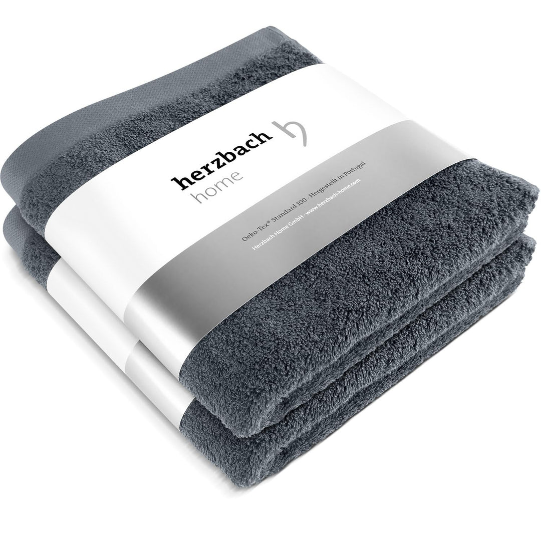 herzbach home Premium Handtücher 50 x 100 cm 2er-Set (Anthrazit) – Hochwertige, weiche & saugstarke