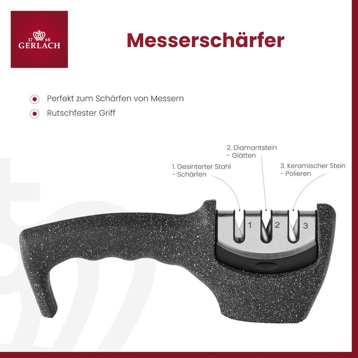 Gerlach Granitex Messerschärfer Profi Messerschleifer Messer Schärfen, Schwarz,weiss