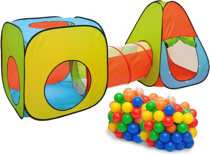 LittleTom Bällebad mit Tunnel - 200 Bälle - 260x90x100 Bällebad Kinder Spielzelt Tunnel - Bällebad B
