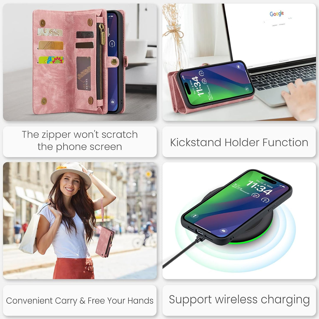 UFinetech für iPhone 15 Plus Hülle, Flip Leder TPU Stossfeste Kartenfach Tasche Handyhülle für iPhon