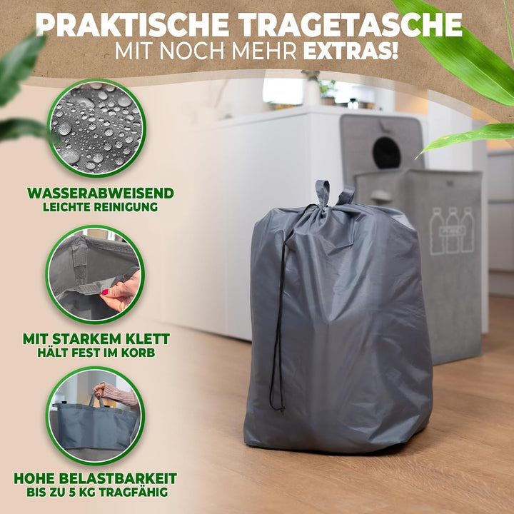 COTTARA® Pfandflaschen Sammelbehälter xxl mit Deckel und Tragetasche | Pfandbehälter mit Loch | Idea