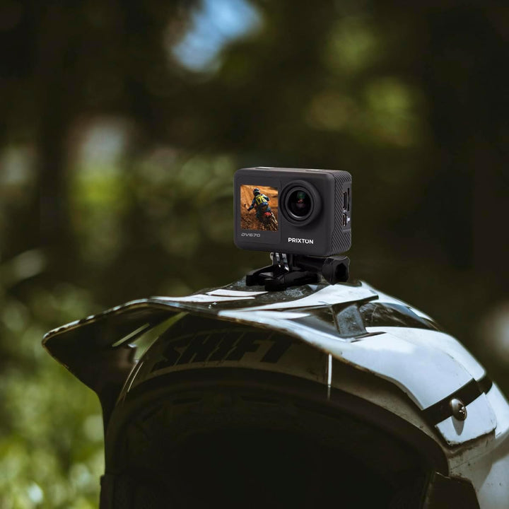 PRIXTON Action-Kamera DV670 Multisport | Sportkamera mit 4K-Auflösung, Doppelbildschirm, WLAN und Mo