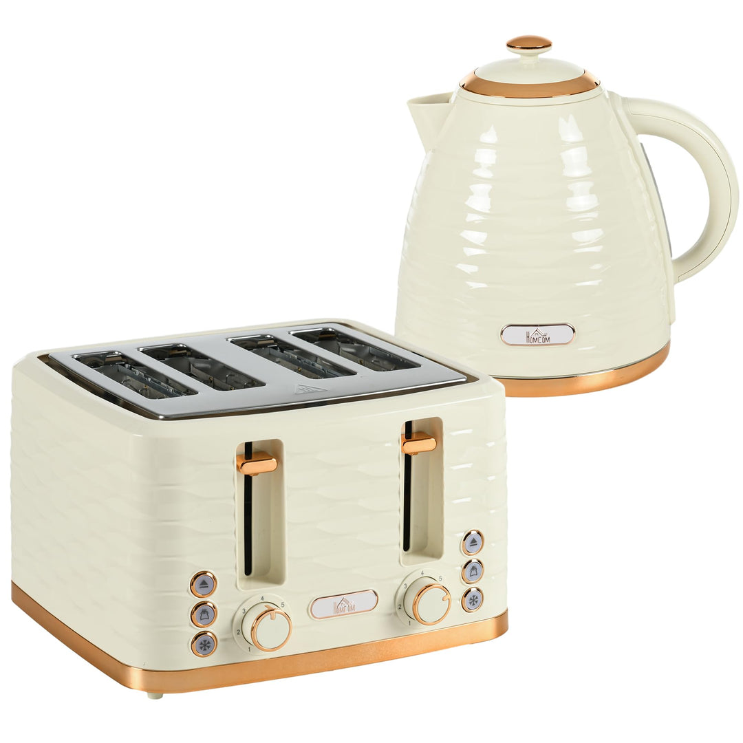 HOMCOM Wasserkocher Toaster Set Frühstück-Set mit 1,7L Wasserkocher, 4 Scheiben Toaster, 2200 W, 7 B