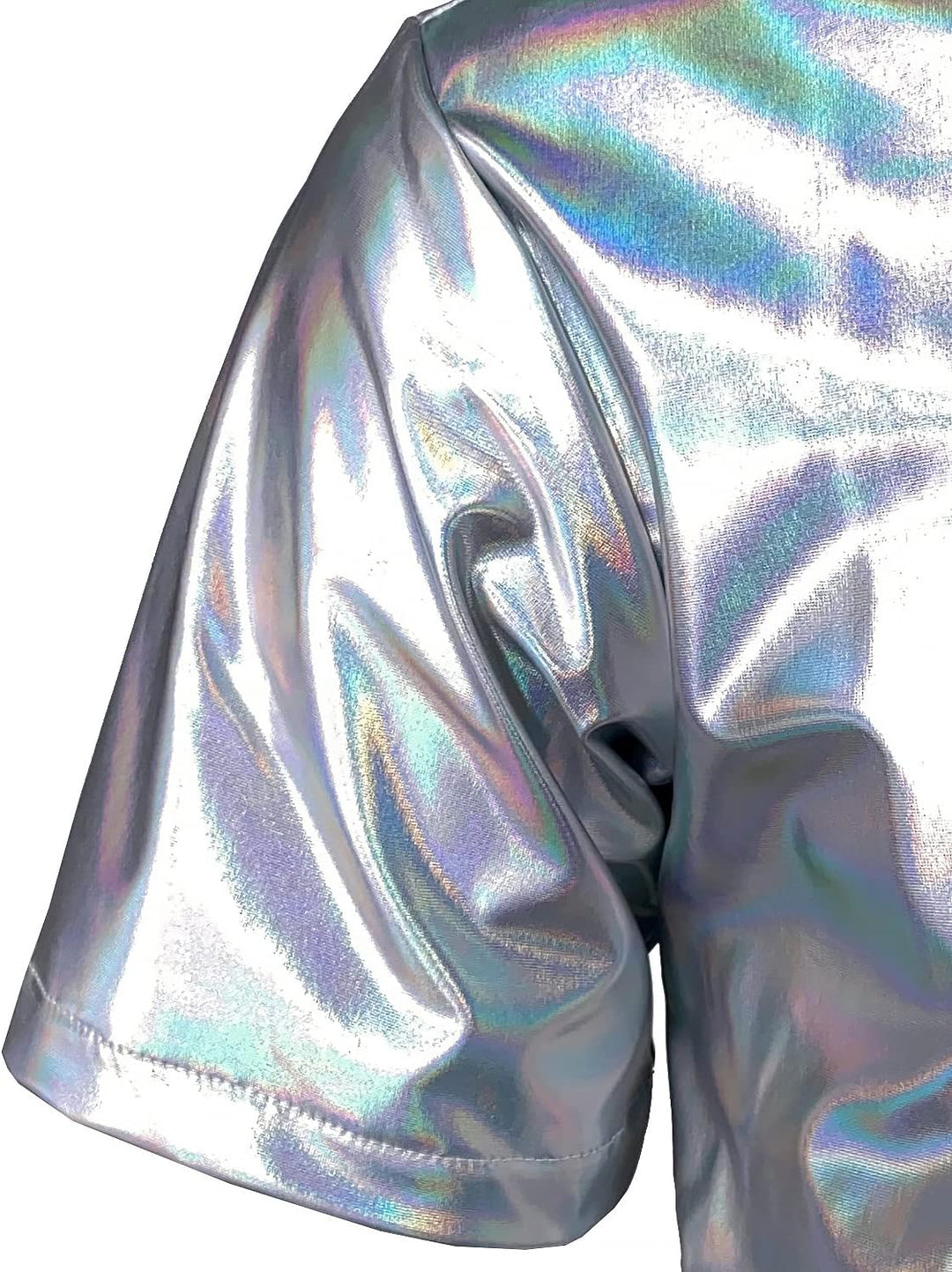 JOGAL Herren Metallic Glänzend Bronzing Nachtklub Party Hemd Silber Schimmern L, Silber Schimmern L