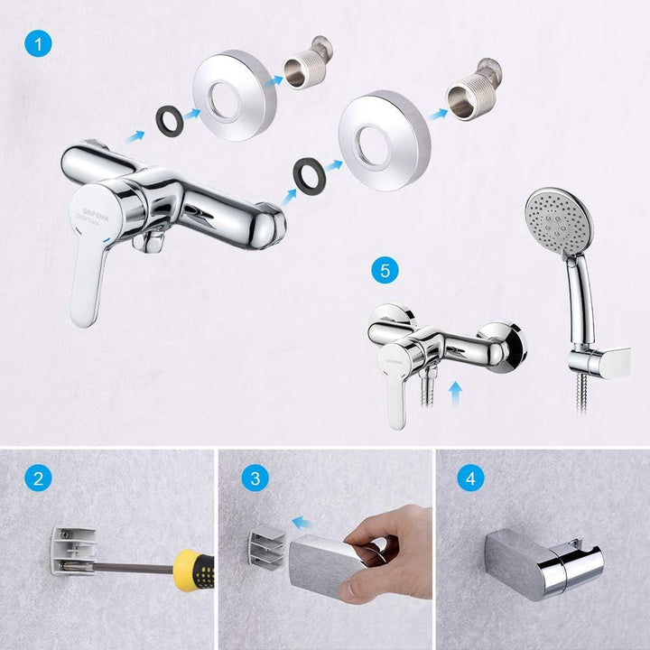 GRIFEMA PORTO-G12003 | Duscharmatur - Brausebatterie mit Brauseschlauch, Handbrause mit 5 Funktionen