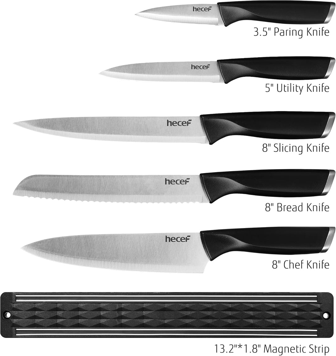 hecef Messerset mit Messerhalter Magnetisch, 5 tlg Scharfe Küchenmesser Set mit 33 cm Messer Magnetl