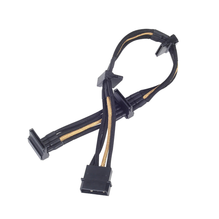 SilverStone SST-PP07-BTSBG - Netzteilverlängerungskabel 30cm Molex auf 4x SATA, schwarz/gold, SST-PP