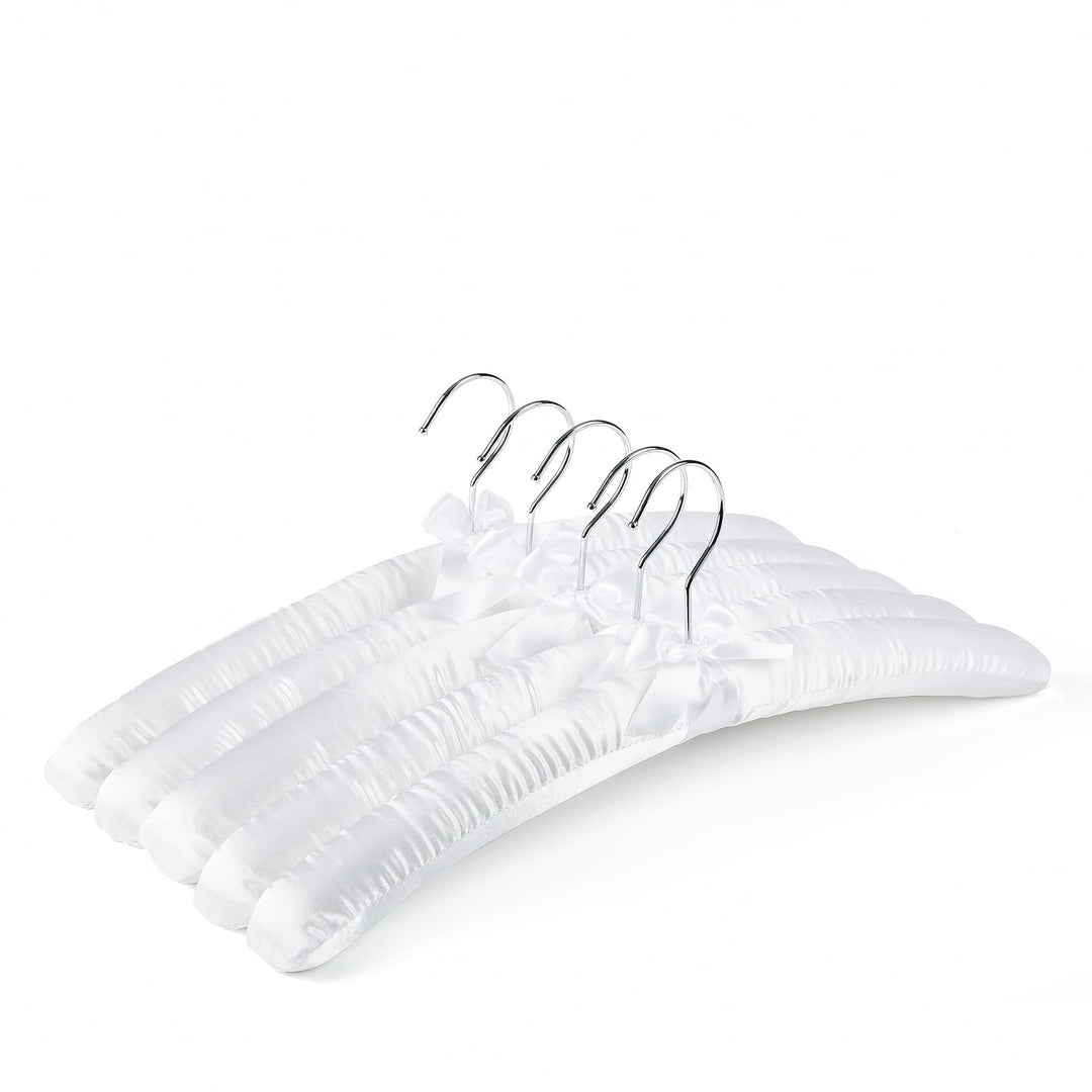 Amber Home 10 Stück 43cm Weiss Kleiderbügel aus Satin, Weiche Seide Aufhänger für T-Shirt Hemd Mante