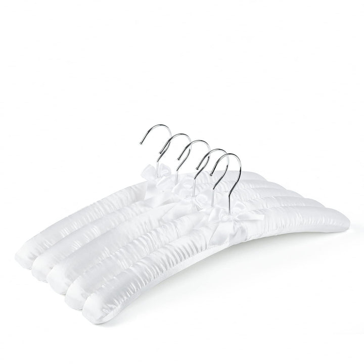 Amber Home 10 Stück 43cm Weiss Kleiderbügel aus Satin, Weiche Seide Aufhänger für T-Shirt Hemd Mante