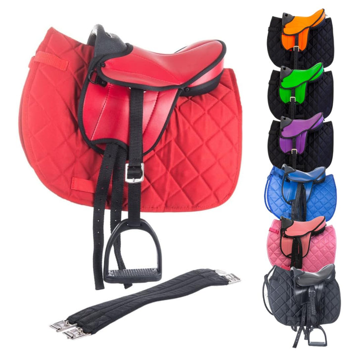 Marengos - Holzpferd Sattel Set Beginner – Rot – 12" | Sattel mit Sattelgurt, Schabracke, Steigbügel