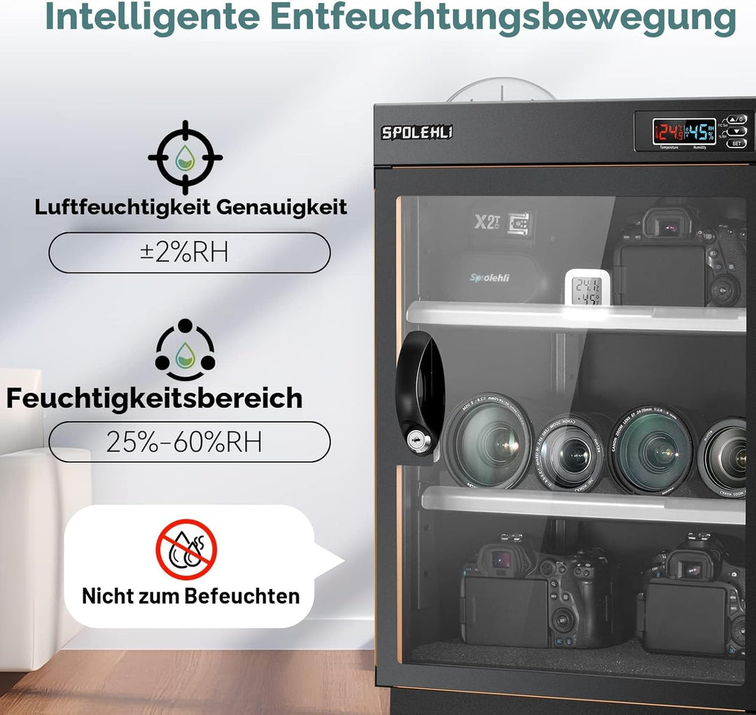 Spolehli Kamera Trockenschrank Digitaler Luftentfeuchter 70L Elektronische Trockenbox und energiespa