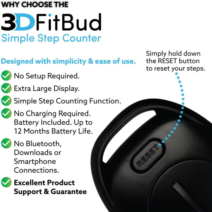 3DFitBud Einfacher Schrittzähler 3D von 3DActive mit Clip Lanyard Präziser Schrittzähler Grosses Dis