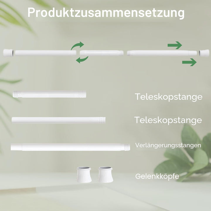 Venwemong Ausziehbare Gardinenstange, Teleskop-Fensterspannstange, ohne Bohren, Duschvorhangstange,