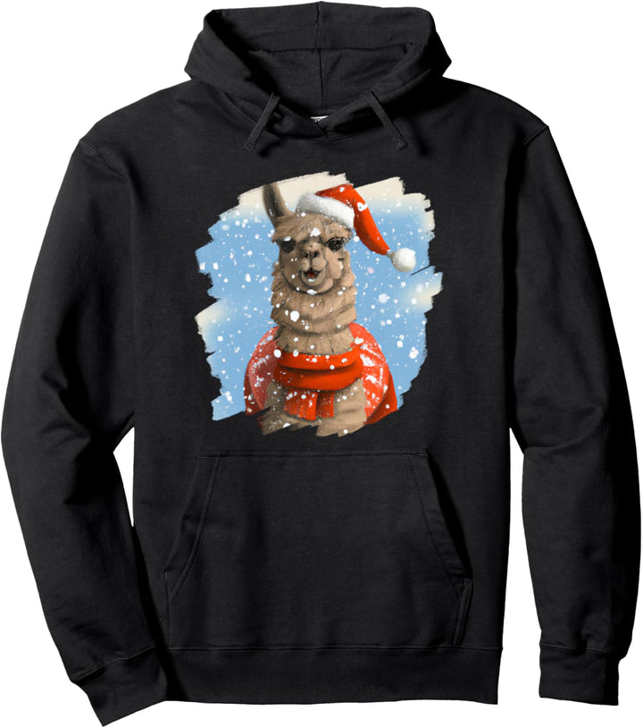 Lama Santa Claus Mütze Weihnachten Niedlich Lustig Alpaka Llamas Pullover Hoodie