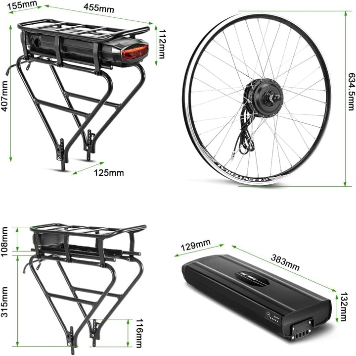 YOSE POWER Ebike Kit 36V250W 26''/28" Frontmotor E-Bike Hub Umbausatz Integrierte Controller mit Hai