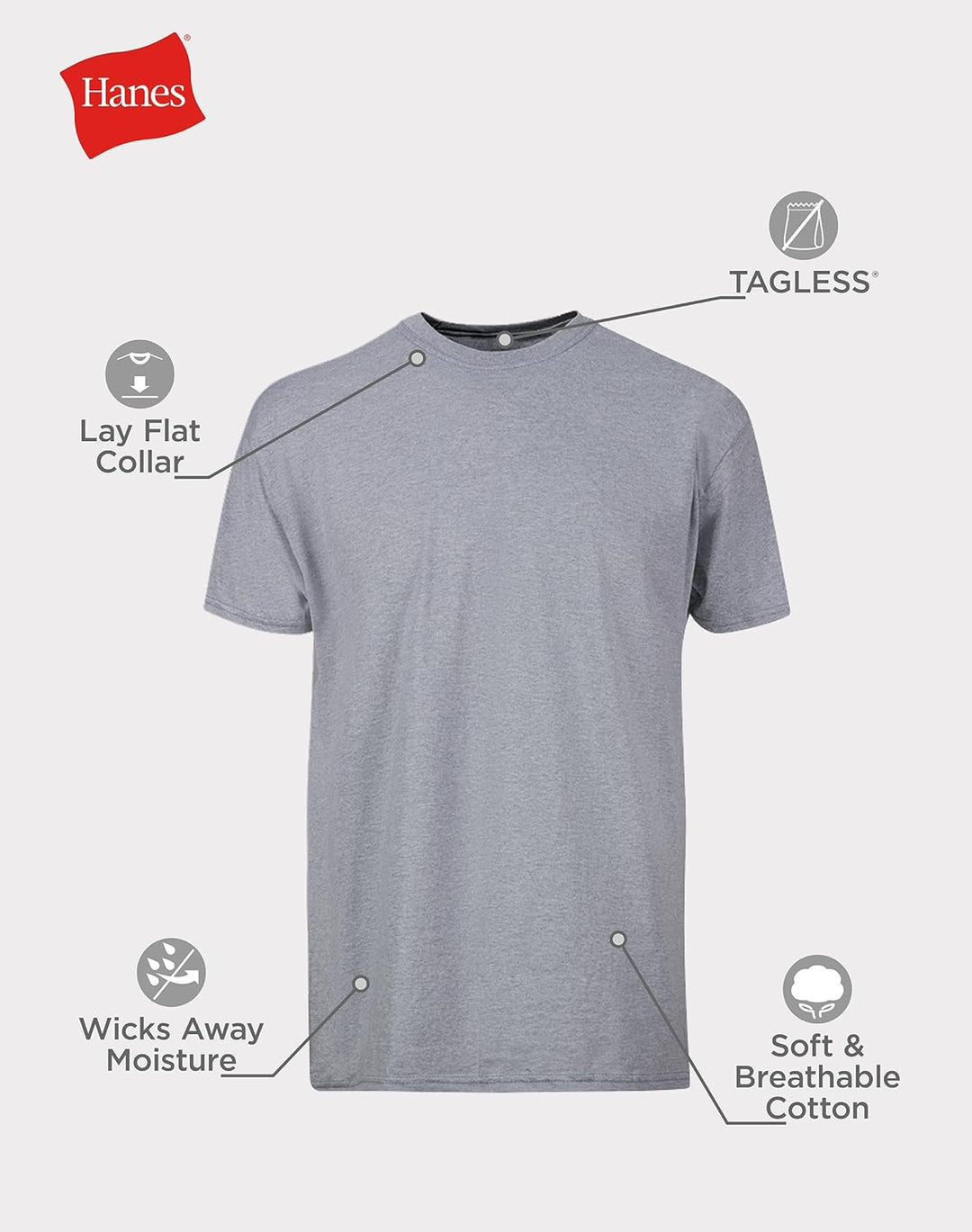 Hanes Men's Men's Cotton Undershirt, Moisture-Wicking Crew Tee Undershirts, Multi-Packs Available 2-