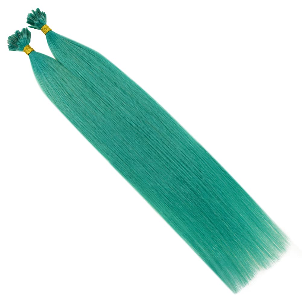 RUNATURE U Tip Extensions Echthaar Bondings Blaugrün Keratin Extensions Bondings Blaugrün Haarverlän