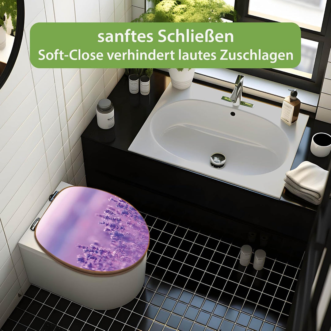 banjado Design WC Sitz Bambus Absenkautomatik 45,8x37,5cm - Toilettendeckel mit Absenkautomatik Holz