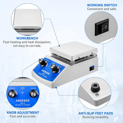 ANZESER Magnetrührer Heizplatte 120x120mm 380°C zum gleichzeitigen Mischen Rühren und Erhitzen