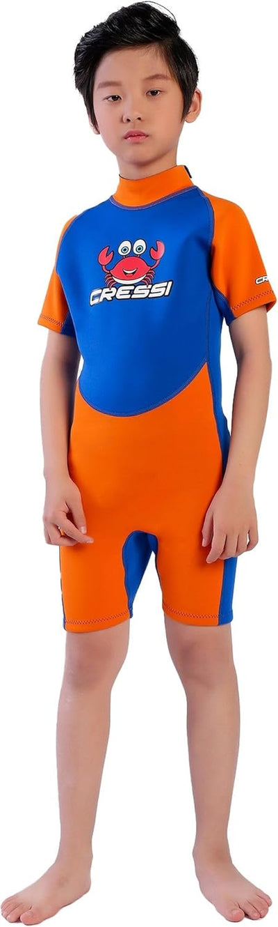Cessi Smoby Shorty Wetsuit - Unisex Shorty Neoprenanzug 2 mm für Kinder Blau/Orange 2/3 Jahre, Blau/