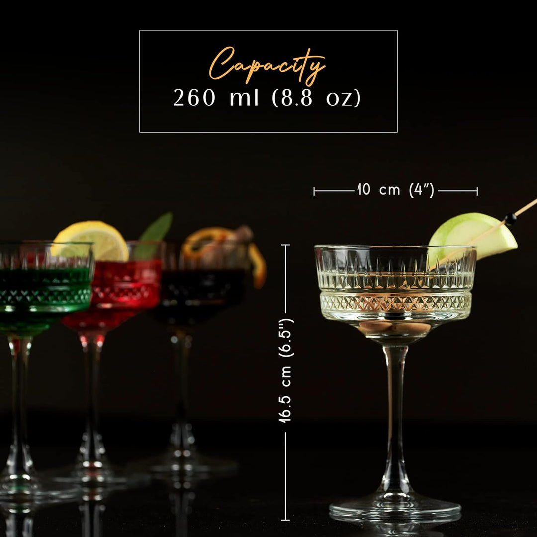 Vintage Coupé Gläser, 2er Set (8,8 oz/260 ml), Champagner, Wein, Martini, Cocktailgläser, Longdrinkg