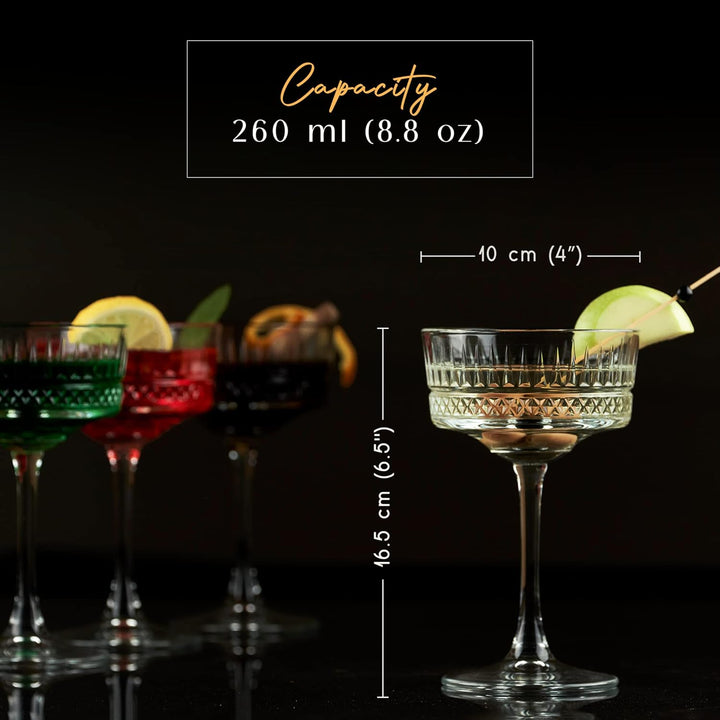 Vintage Coupé Gläser, 2er Set (8,8 oz/260 ml), Champagner, Wein, Martini, Cocktailgläser, Longdrinkg