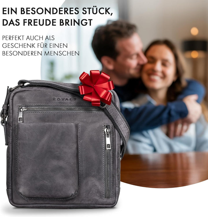 ROYALZ 'Antonio' Herrentasche Leder klein im Vintage Look kleine Männer Umhängetasche aus Echtleder