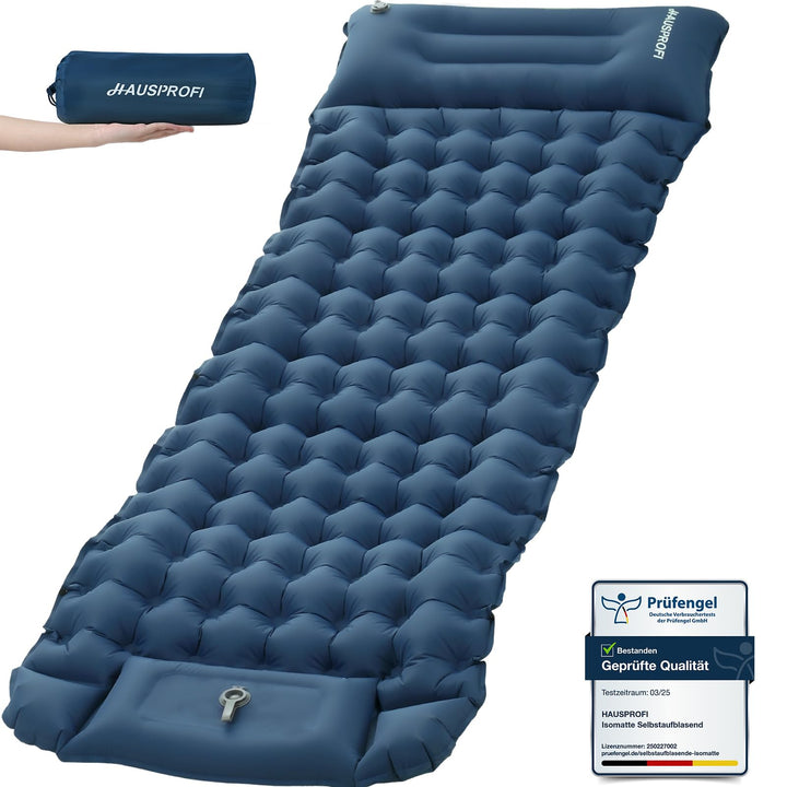 HAUSPROFI Isomatte Camping, Ultraleicht Camping Luftmatratze mit Fusspumpe & Kissen, Aufblasbare Mat