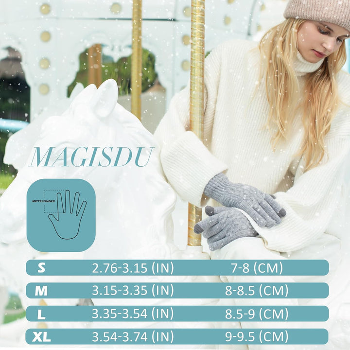 Alpaka Handschuhe Damen Fleece Doppelfutter &amp; Touchscreen - Thermo Winterhandschuhe mit Anti-Rutsch
