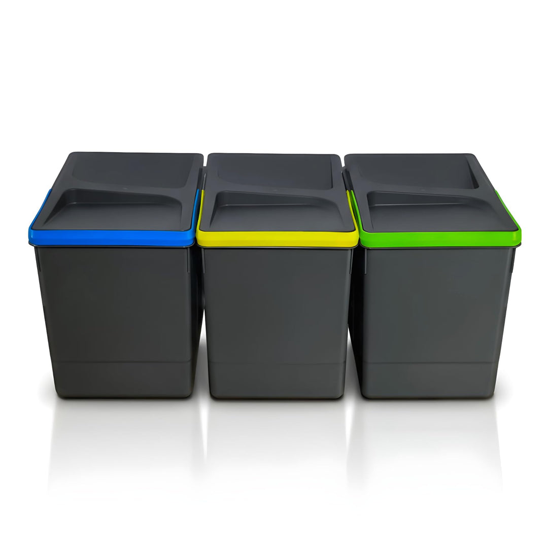 Mülltrennsystem 3x15l anthrazit, Mülleimer Küche für Schublade oder Unterschrank, geruchsdicht, spül