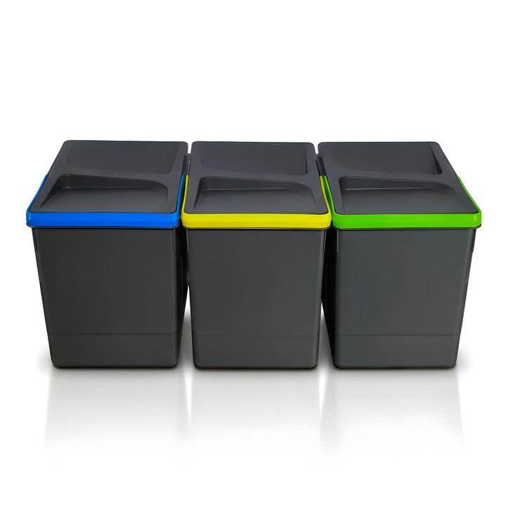 Mülltrennsystem 3x15l anthrazit, Mülleimer Küche für Schublade oder Unterschrank, geruchsdicht, spül