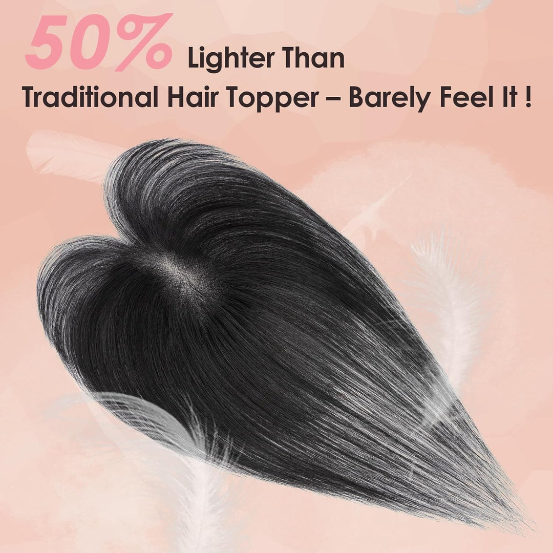 S-noilite Haar Toppers Echthaar Natürliches Schwarz - Toupet für Frauen mit Wispy Pony 100% Echthaar
