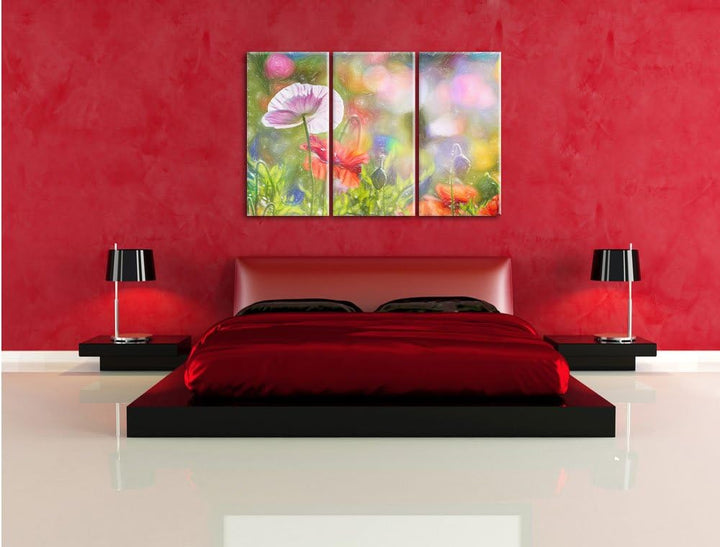 Pixxprint Kalifornischer Mohn im Frühling als Leinwandbild/Grösse: 3 Teilig (120x80 cm) cm/Wandbild/