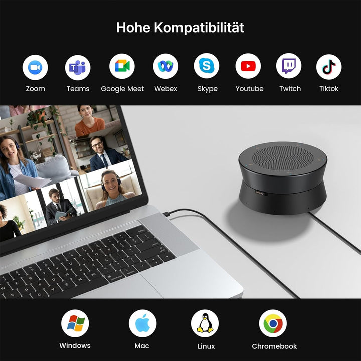 NEARITY A20S Konferenzlautsprecher und Mikrofon, USB Speakerphone mit 8 Mics 16ft Voice Pickup, AI 2