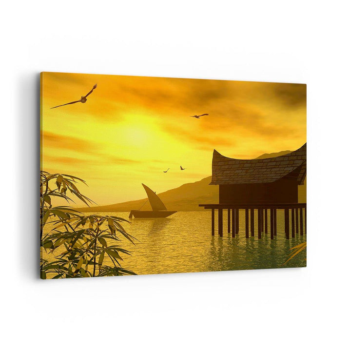 ARTTOR Bilder auf Leinwand 100x70cm Leinwandbild Asien Berg Meer Felsen Gross Wanddeko Bild Schlafzi