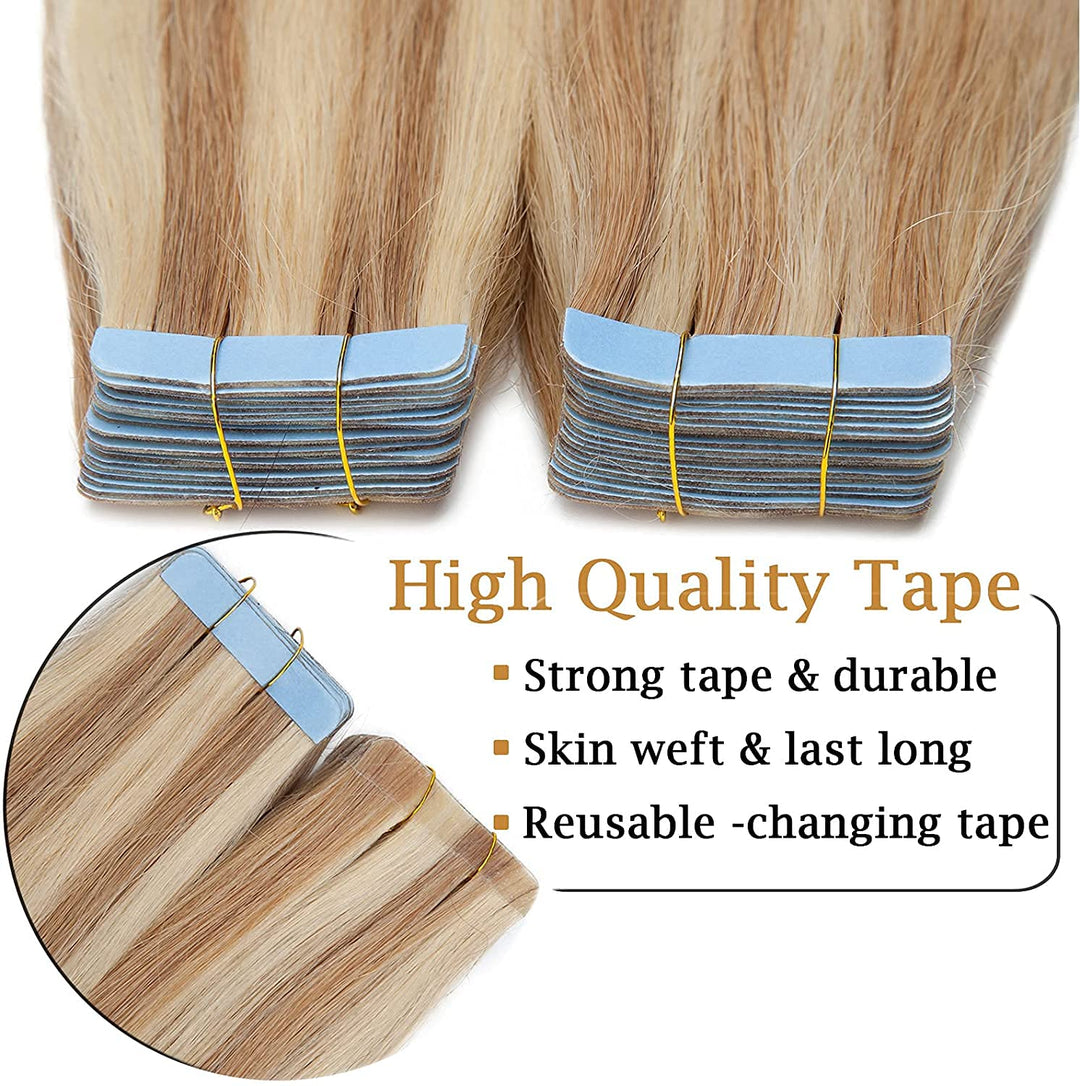 SEGO Tape in Extensions Echthaar Haarverlängerung 40 Pcs 2.5g/Tresse Klebeband Band Haarteil glatt K