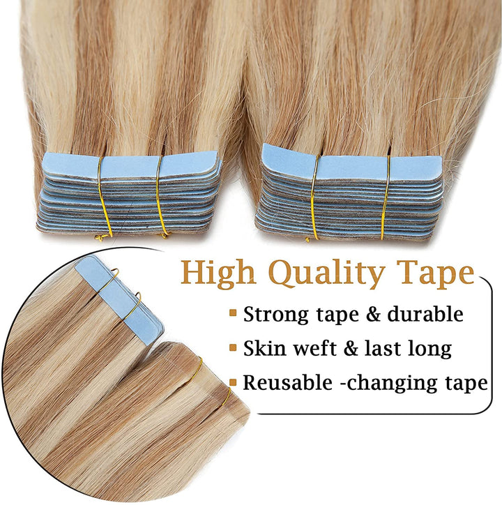 SEGO Tape in Extensions Echthaar Haarverlängerung 40 Pcs 2.5g/Tresse Klebeband Band Haarteil glatt K