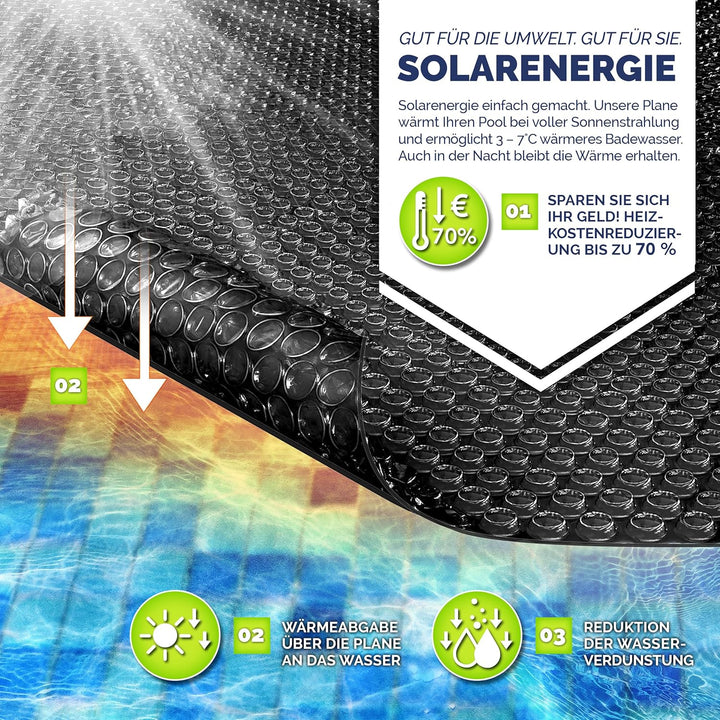 tillvex® Premium Pool Solarabdeckplane 400 µm Rechteckig 800x400 cm | Solarfolie Wärmeplane zuschnei