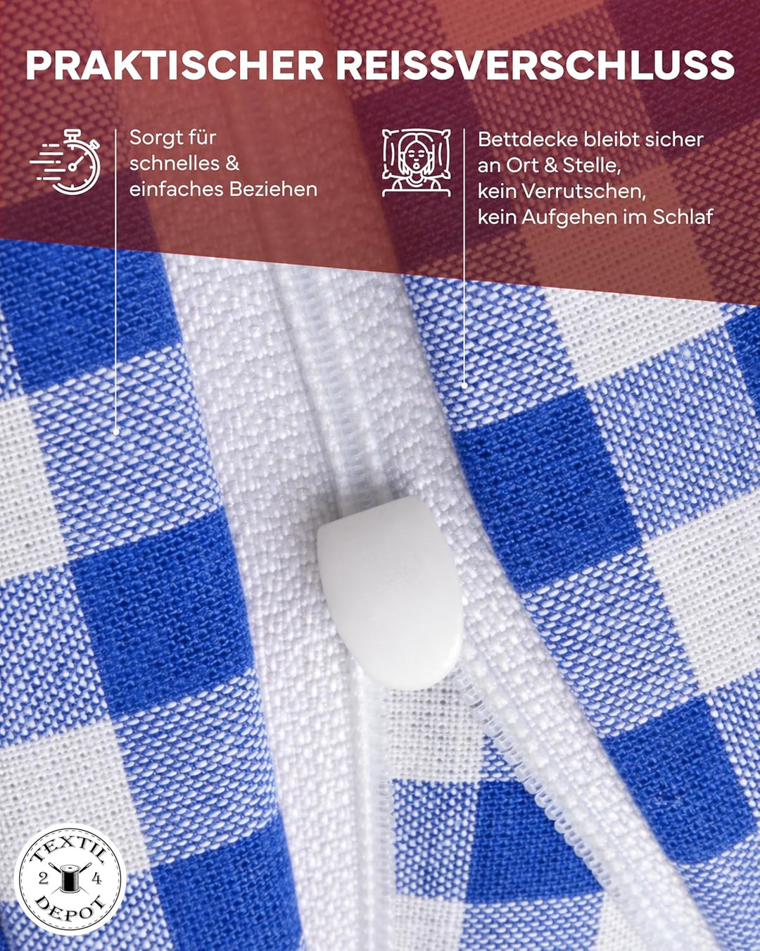 Landhaus Bettwäsche Garnitur 2-teilig 135 x 200 cm + 80 x 80 cm Baumwolle kariert blau-weiss Blau-we