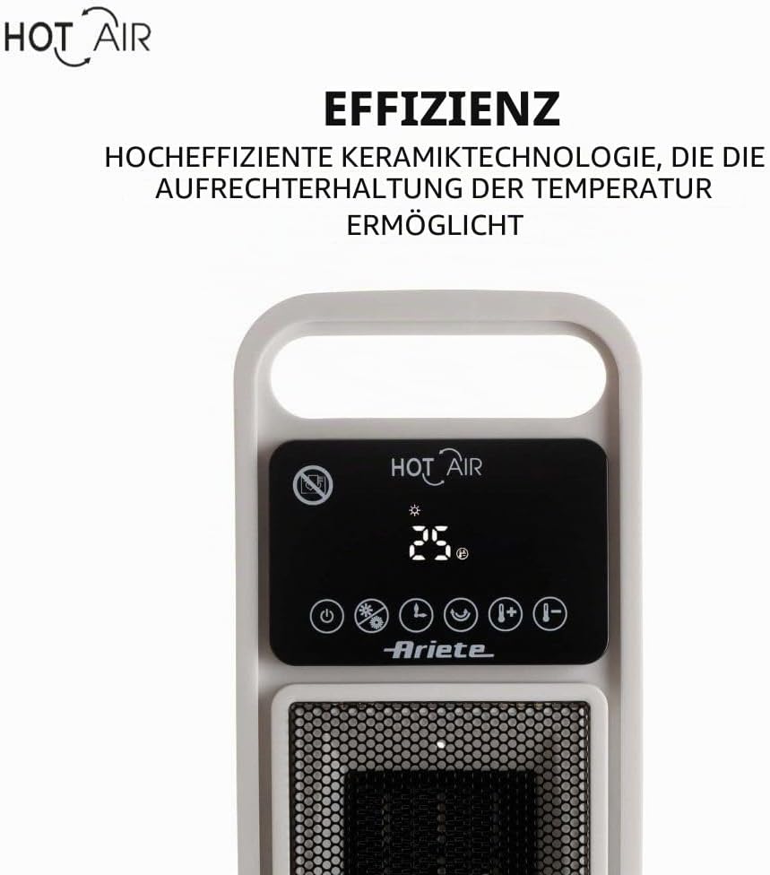 Ariete 8212 Elektrischer Turmheizer, 2000 W, Ventilationsfunktion, Oszillationsfunktion, Timer bis z