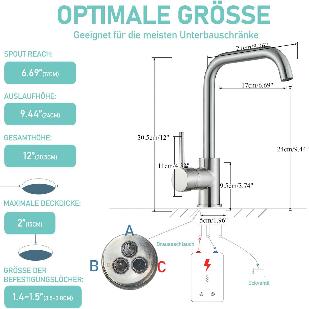Onyzpily Gebürstetes Nickel Niederdruck Küchenarmatur Wasserhahn Küche Spültischarmatur Armatur Kuec