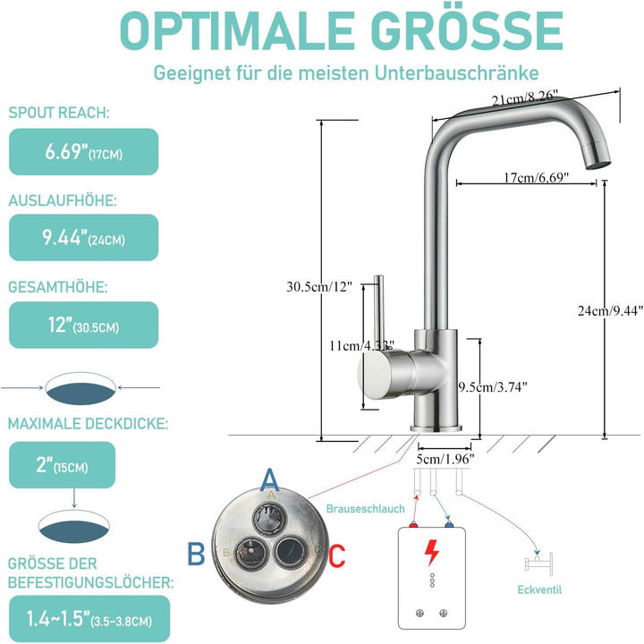Onyzpily Gebürstetes Nickel Niederdruck Küchenarmatur Wasserhahn Küche Spültischarmatur Armatur Kuec